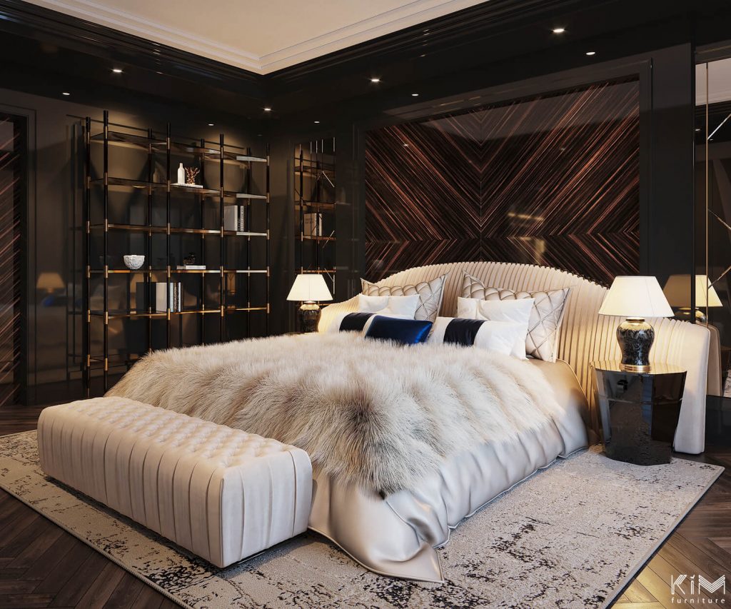 Phòng ngủ gam màu tối không hề bị tối và bí mà cực kỳ lộng lẫy và lounging