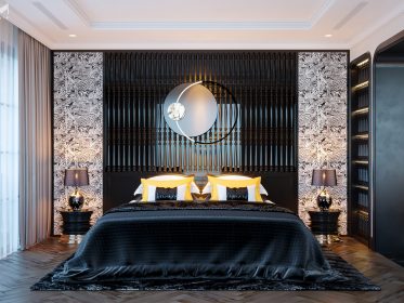 Phòng ngủ tone màu tối phong cách indochine hiện đại sang trọng