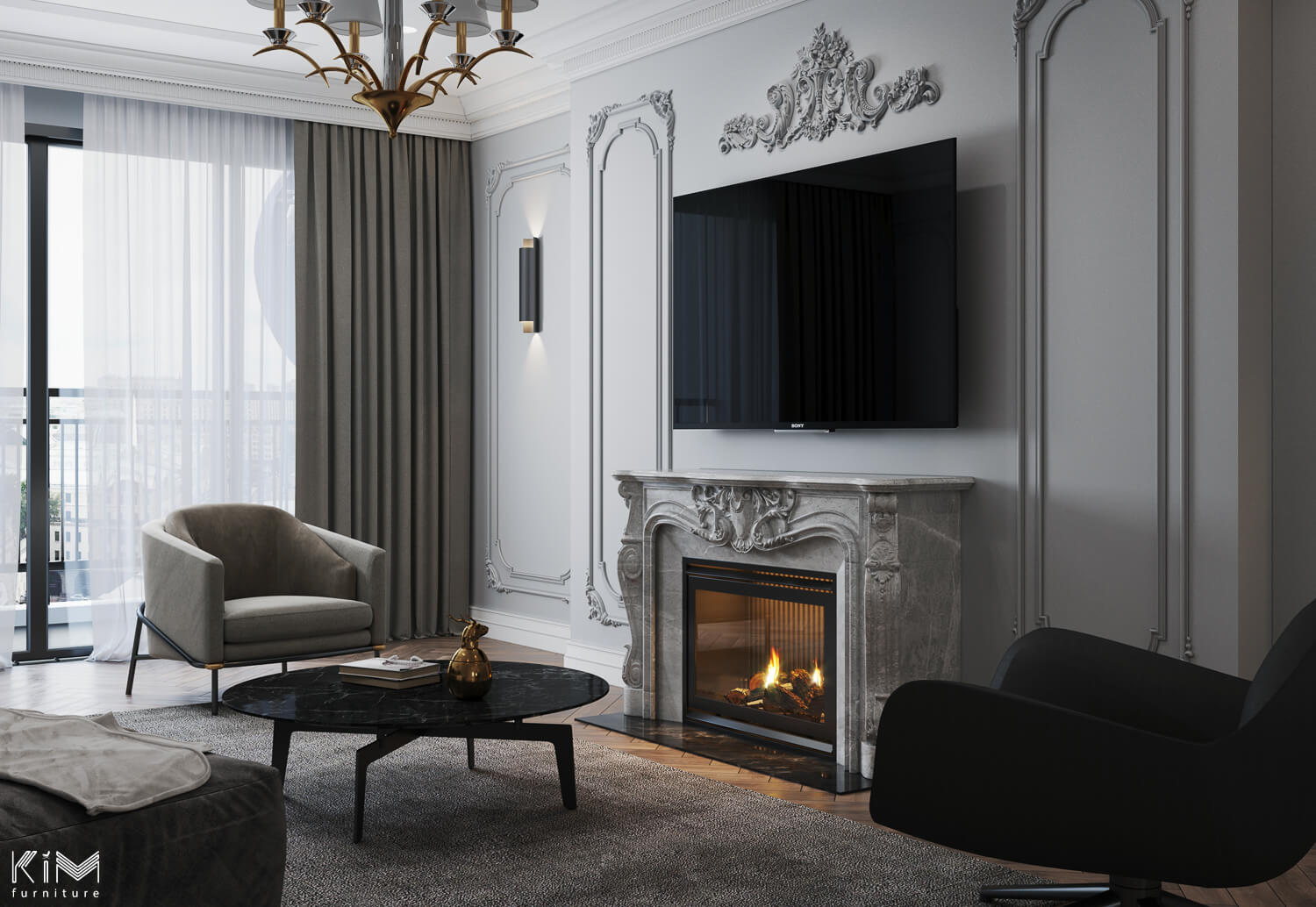 Phòng khách chung cư cao cấp Sun Grand City Ancora