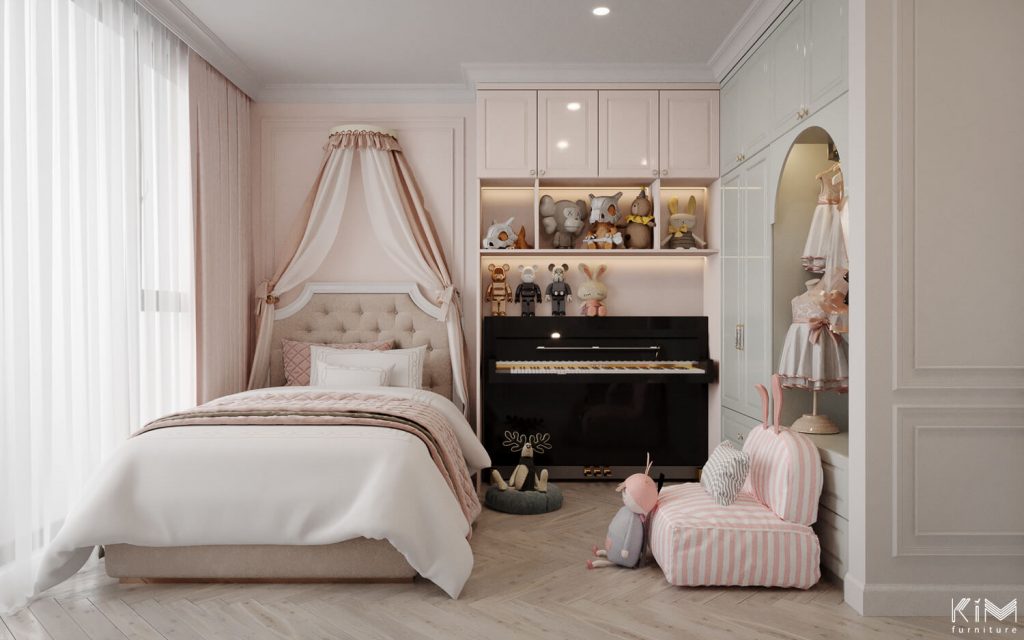 Phòng ngủ màu hồng dễ thương nữ tính cho bé gái