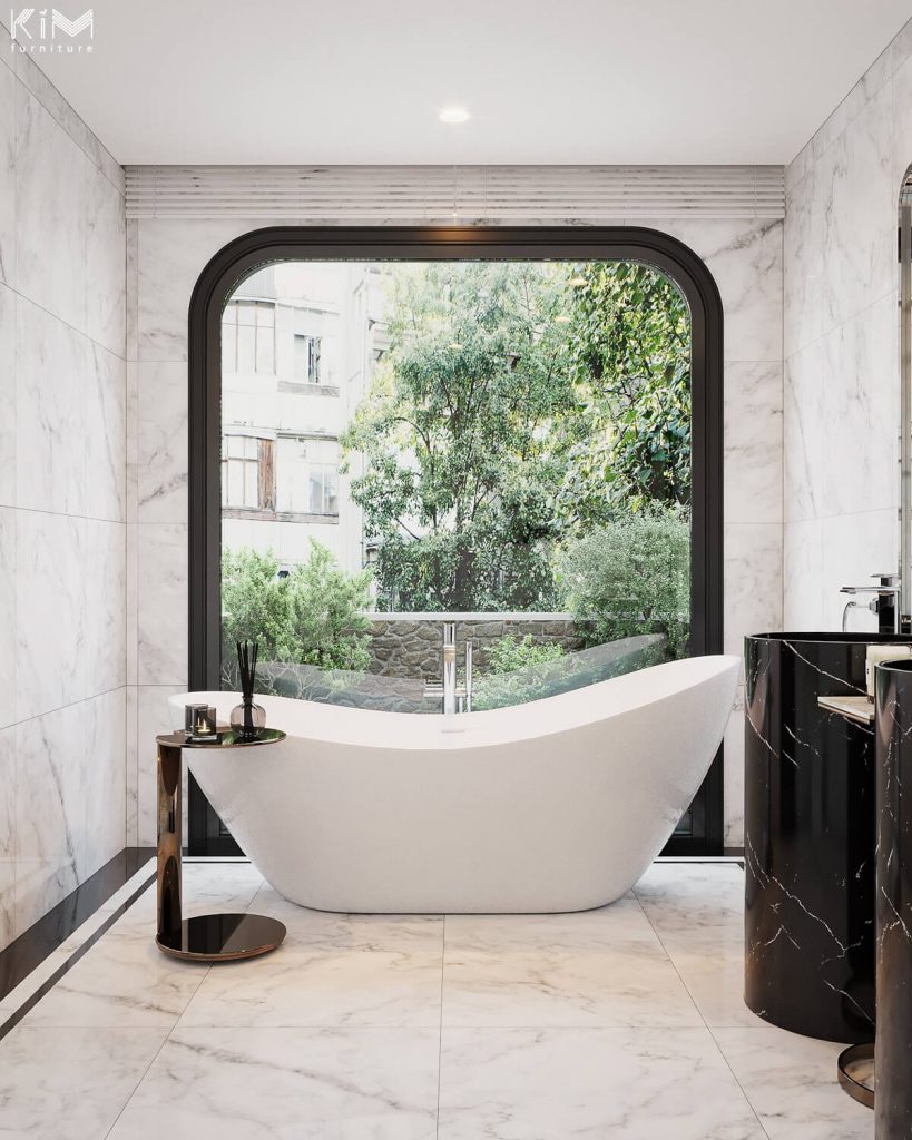 Thiết kế biệt thự phòng tắm với đá marble sang trọng