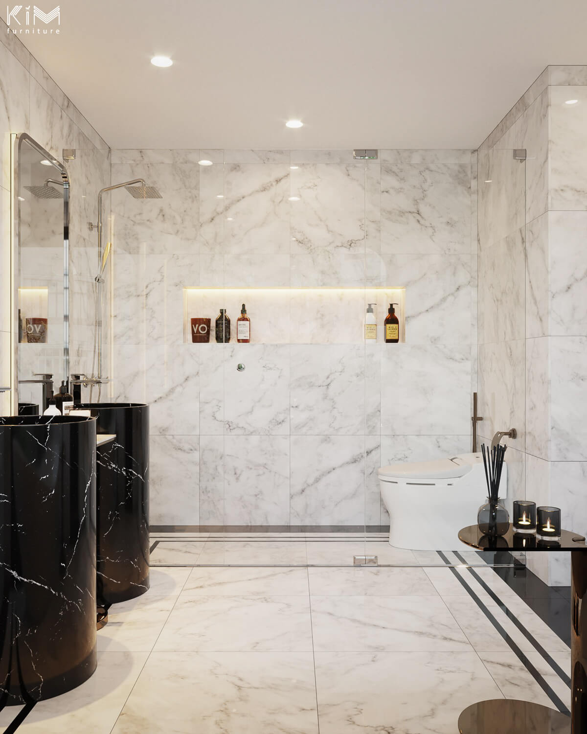 Phòng tắm biệt thự Ecopark với gạch giả đá marble sang trọng