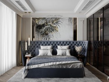 Thiết kế phòng ngủ Modern Classic 2021 của KIM với điểm nhấn xanh dương thư giãn