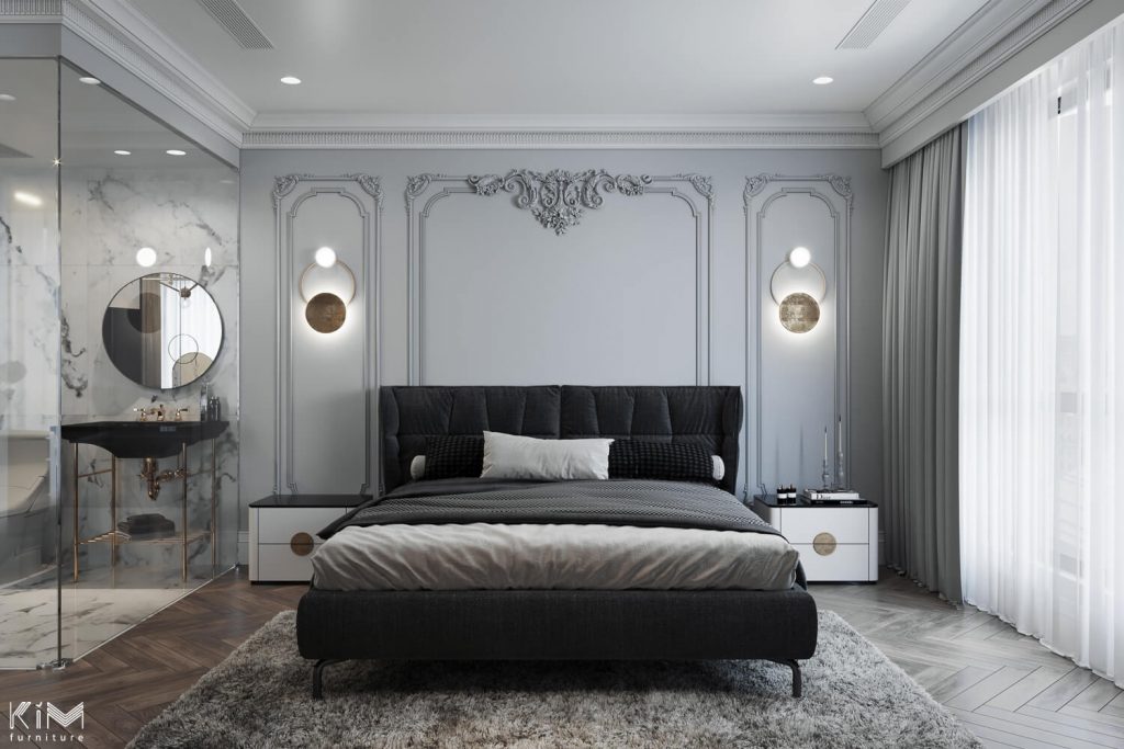 Decor phòng ngủ tone xám lãng mạn phong cách Neo Classic