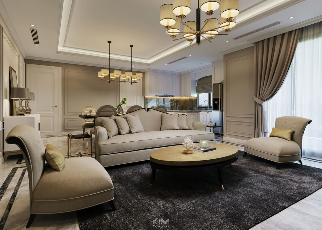 Thảm phòng khách thường dùng trong thiết kế nội thất của KIM