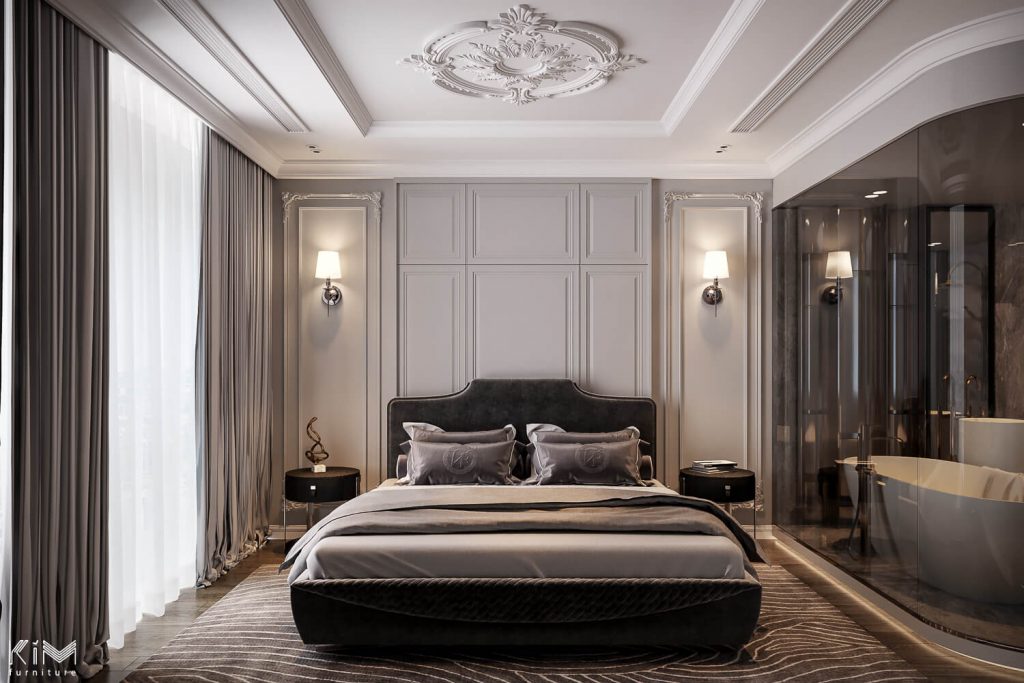 Thiết kế phòng ngủ phong cách Modern Classic gam màu tối