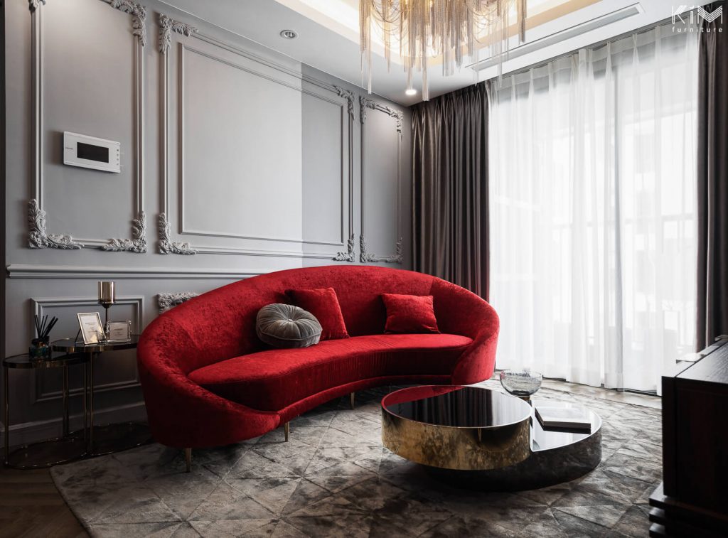 Phòng khách modern classic cho không gian hẹp kết hợp màu sắc ấn tượng