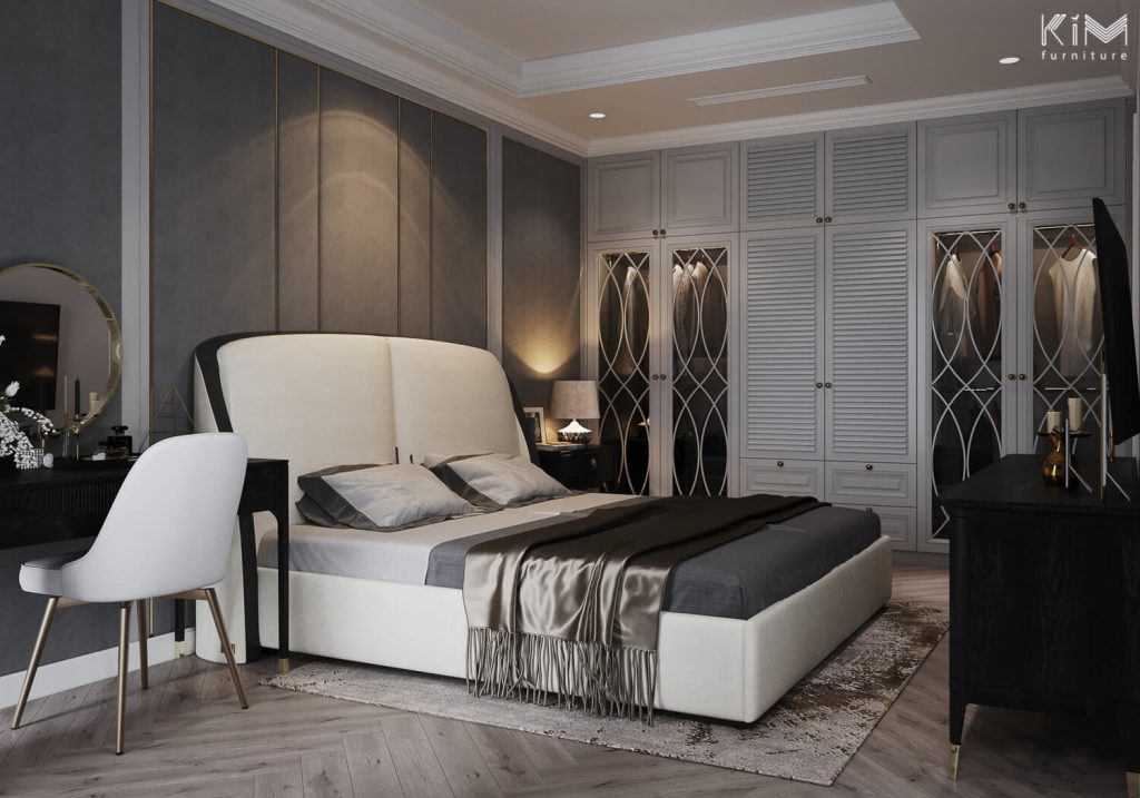 Thiết kế phòng ngủ hiện đại và lạ mắt kết hợp với cửa chớp truyền thống