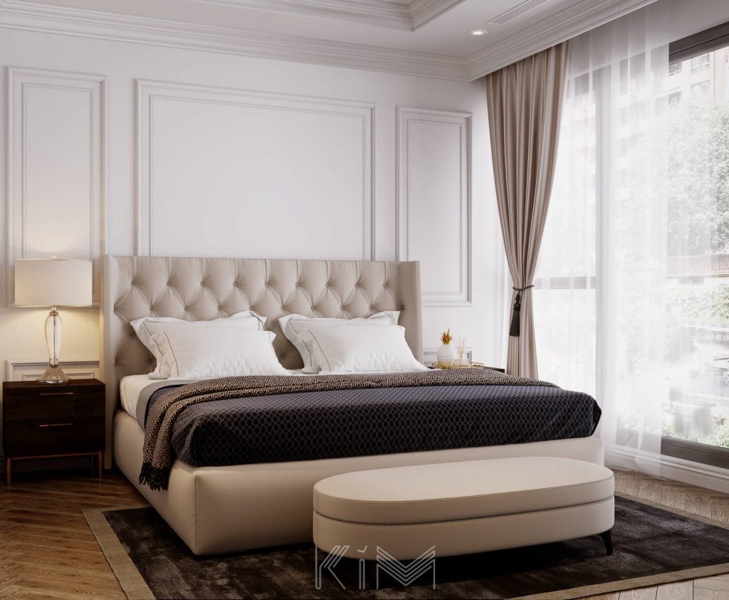 Phòng ngủ với thiết kế tương đối đơn giản và dễ dùng