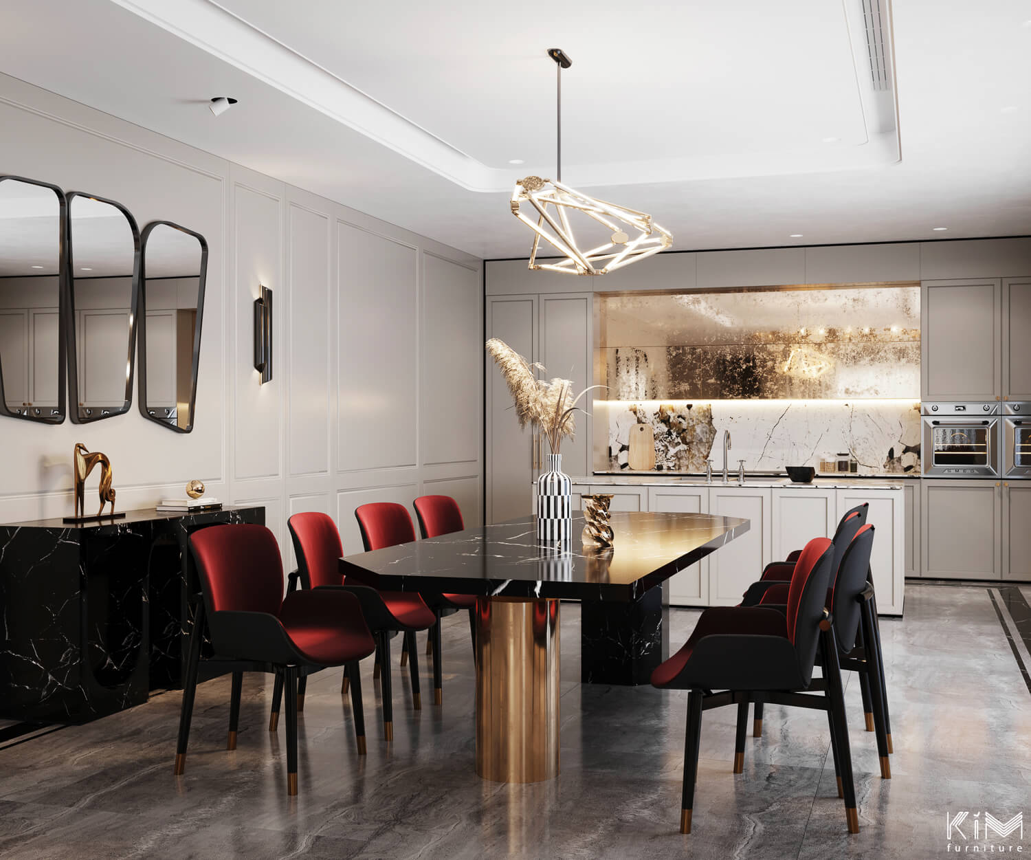 Thiết kế nội thất phòng bếp & phòng ăn Penthouse, Vinhomes Metropolis