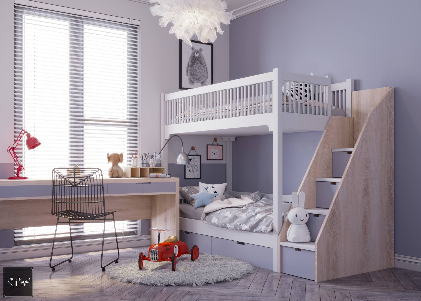 Phòng ngủ giường tầng cho bé trai đơn giản - Thiết kế bởi KIM