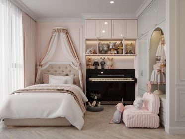 Thiết kế phòng ngủ cho bé gái màu hồng công chúa