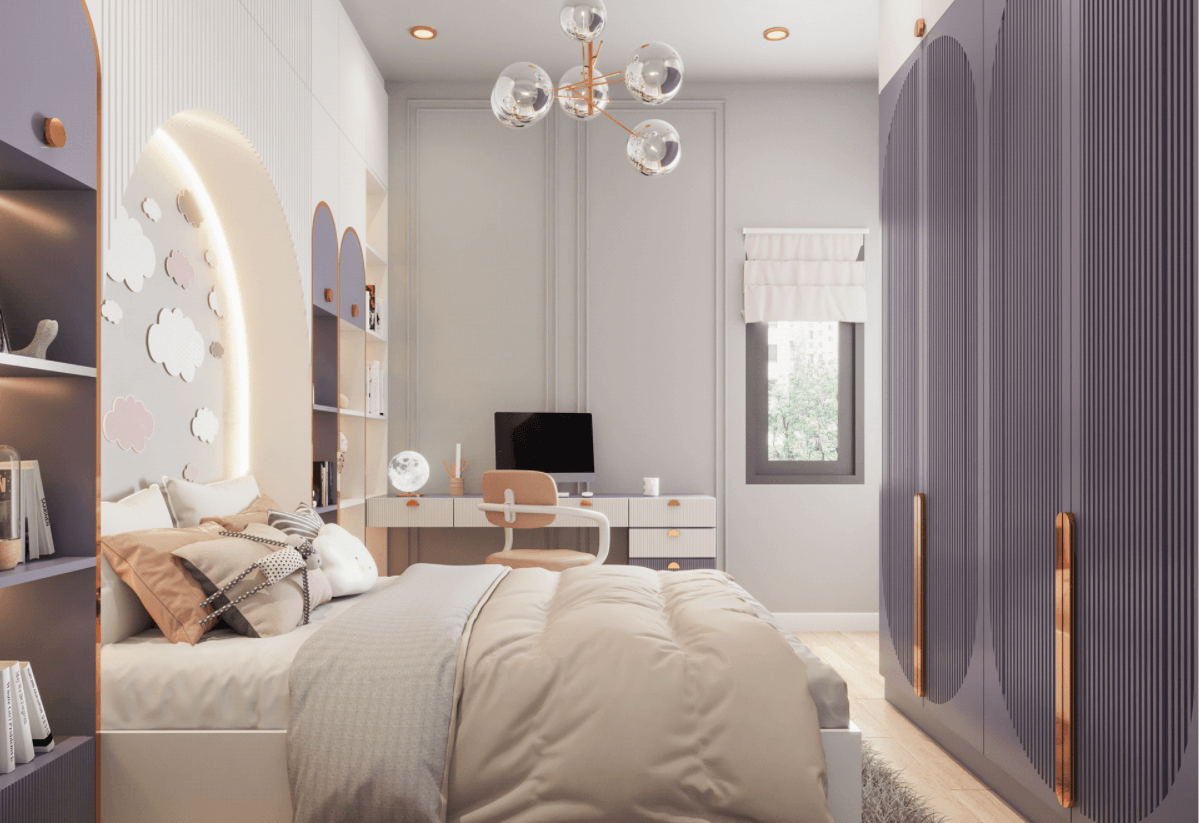Thiết kế phòng ngủ cho bé gái màu tím