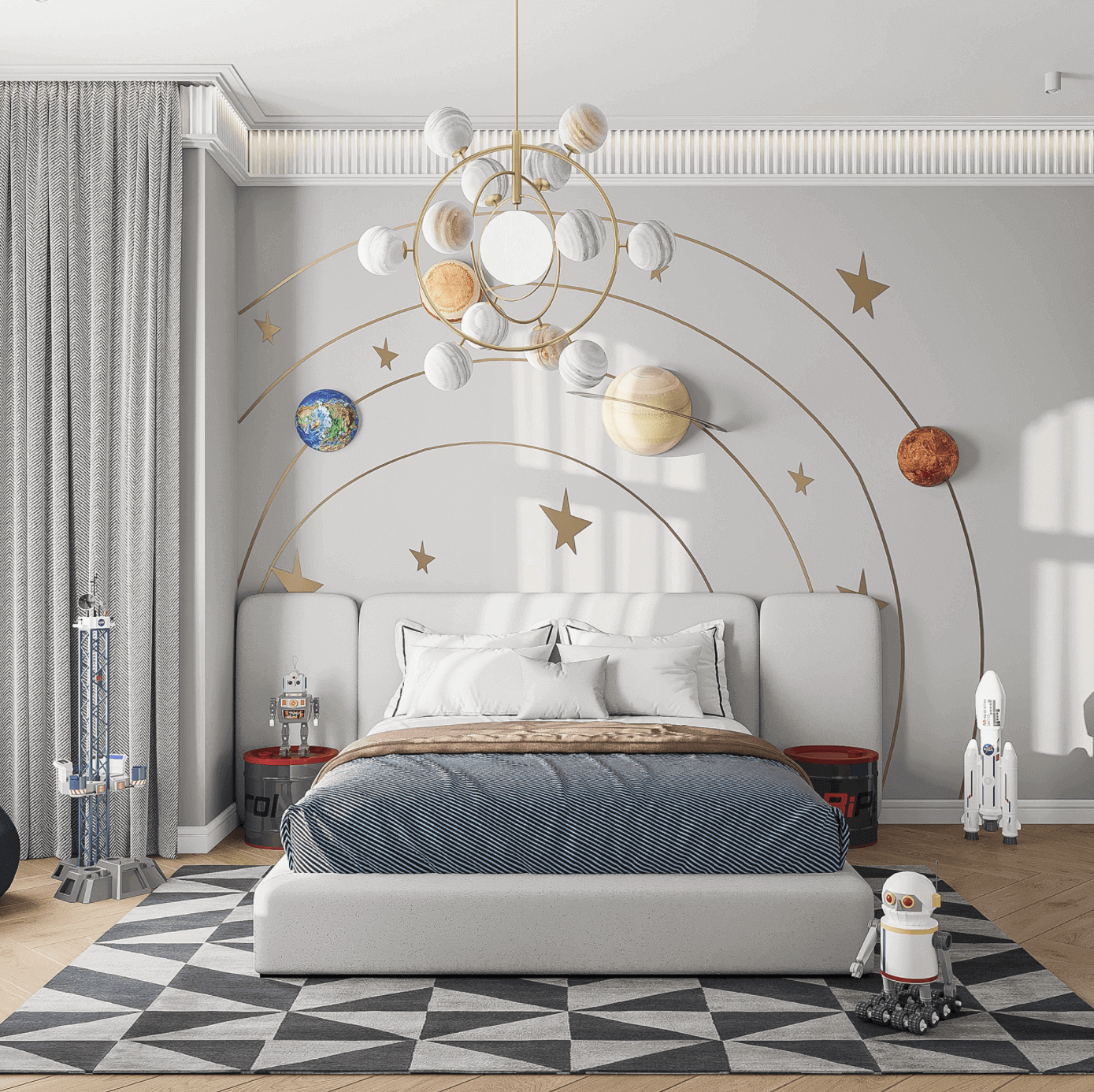 Thiết kế phòng ngủ cho bé gái phong cách hệ mặt trời xinh xắn