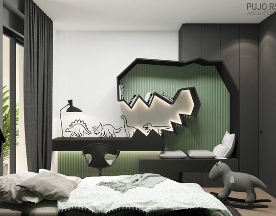 Thiết kế phòng ngủ khủng long cho bé trai