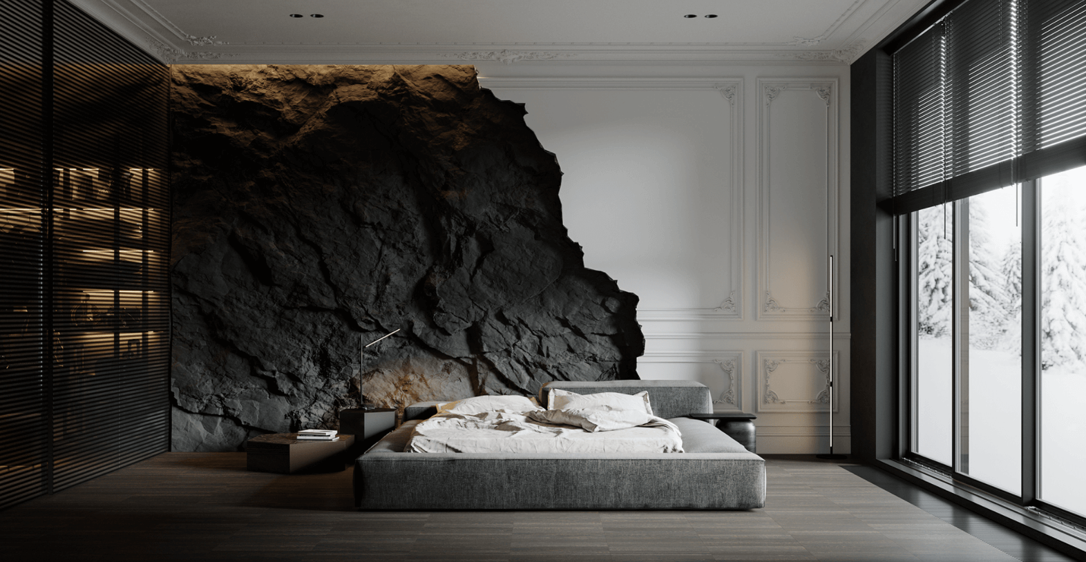phòng ngủ master hiện đại vách đá đen