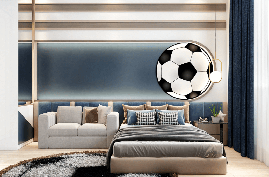 thiết kế nội thất phòng ngủ cho bé trai bóng đá