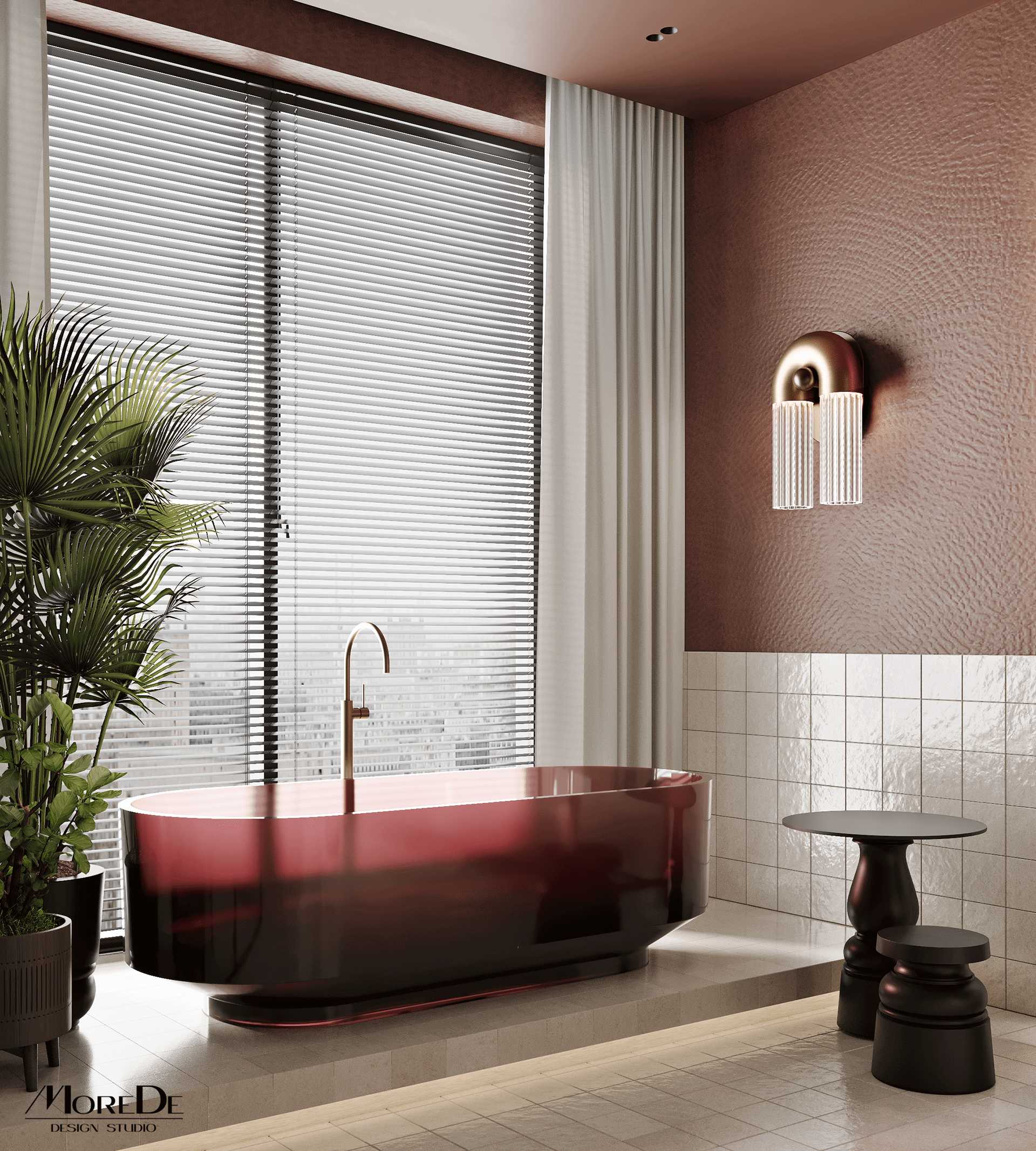 thiết kế phòng tắm master màu hồng sang chảnh