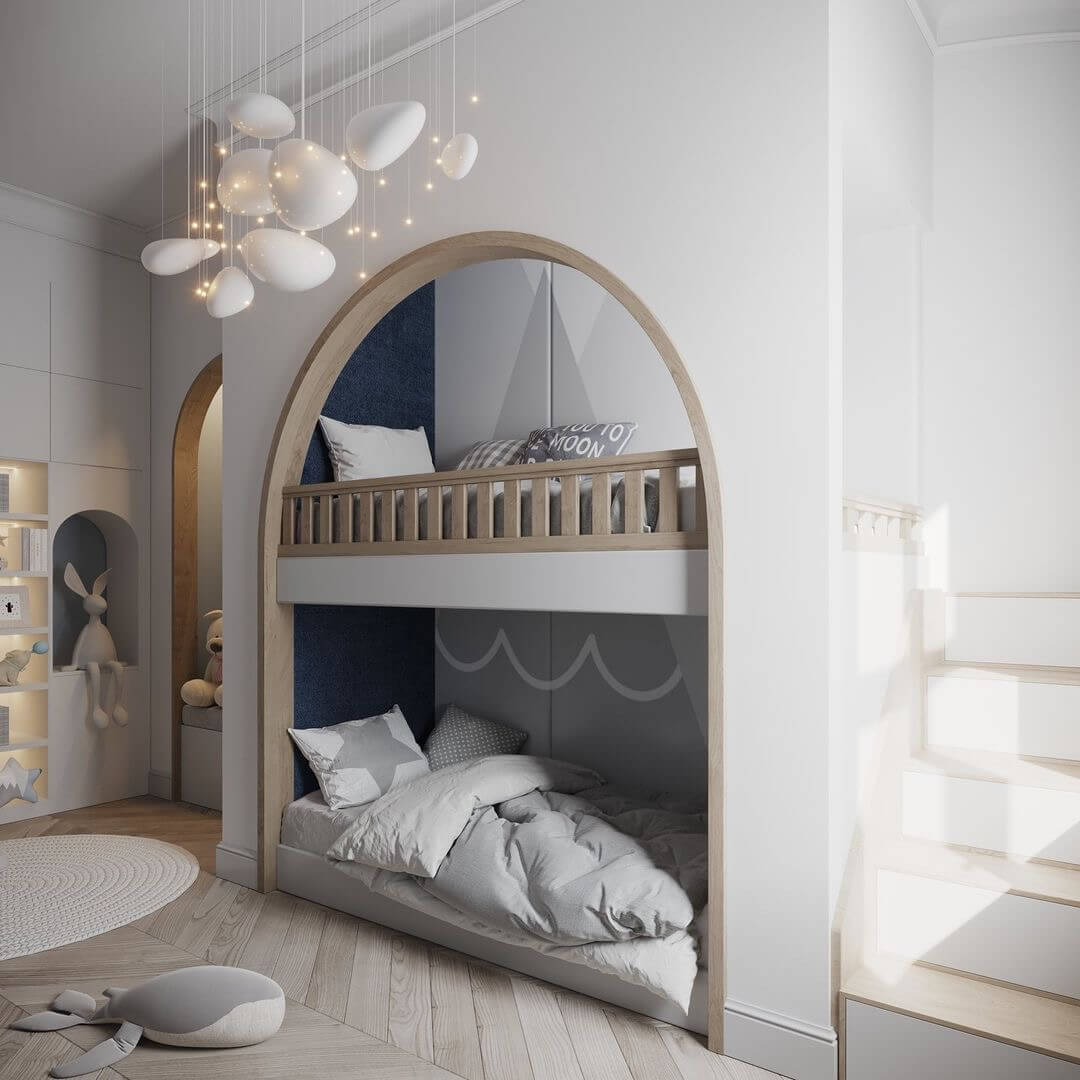 Thiết kế giường tầng rất dễ thương chắc chắn làm bé yêu thích