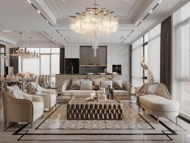 Ý tưởng trang trí phòng khách đẹp - Penthouse Mipec thiết kế bởi KIM furniture