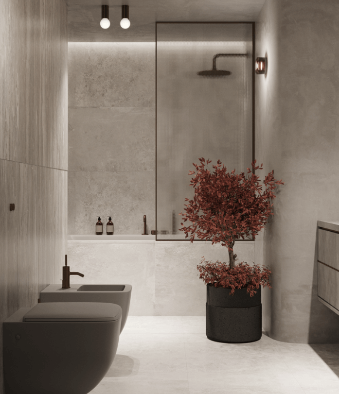 Thiết kế phòng tắm master giản dị kiểu Nhật 
