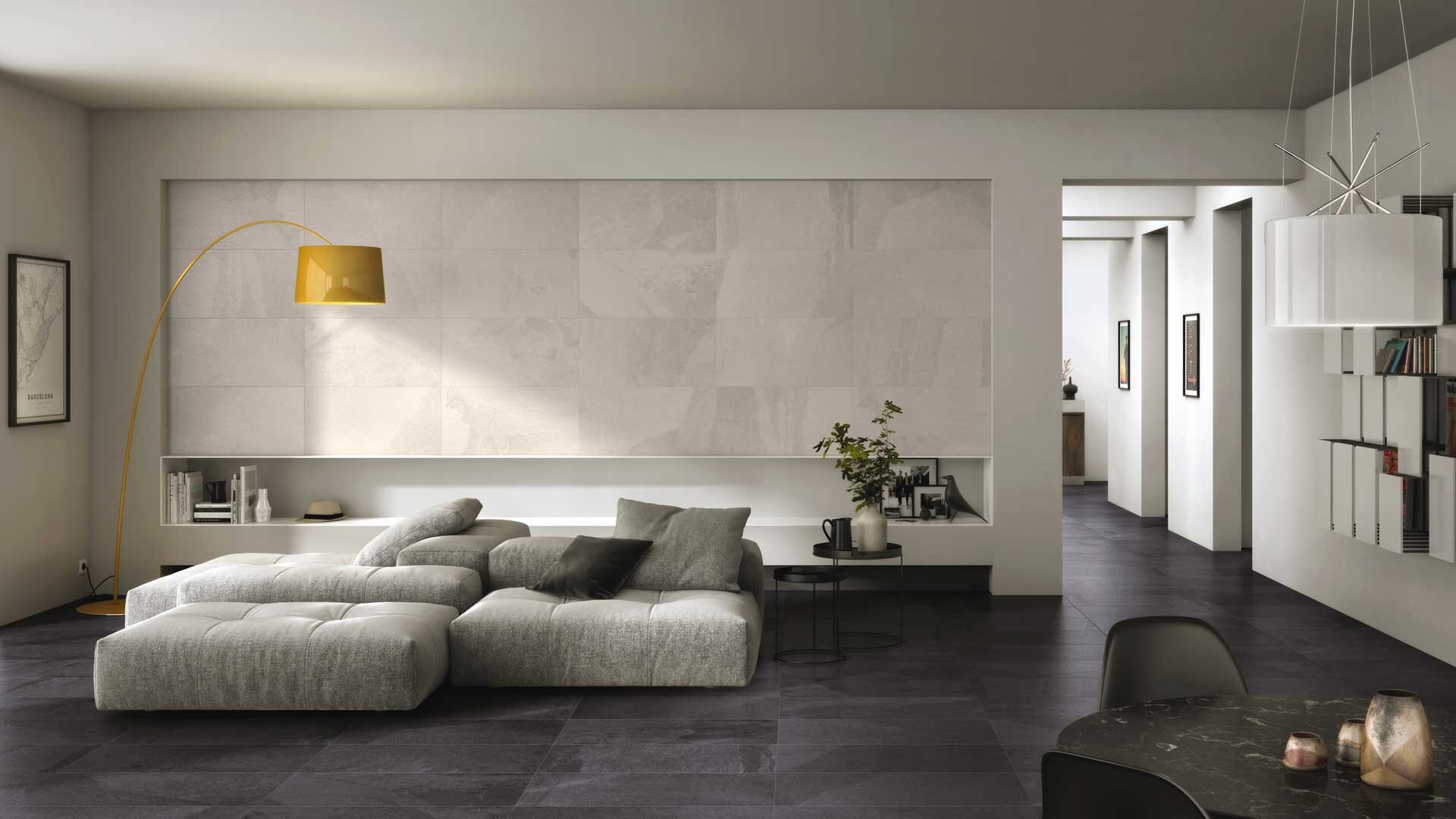 Mẫu gạch ốp tường đẹp cho phòng khách vân đá marble 
