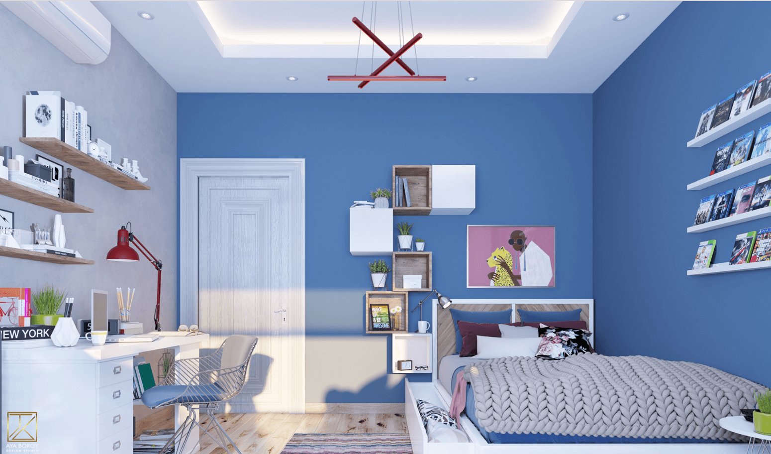 Thiết kế phòng ngủ bé gái màu xanh dương
