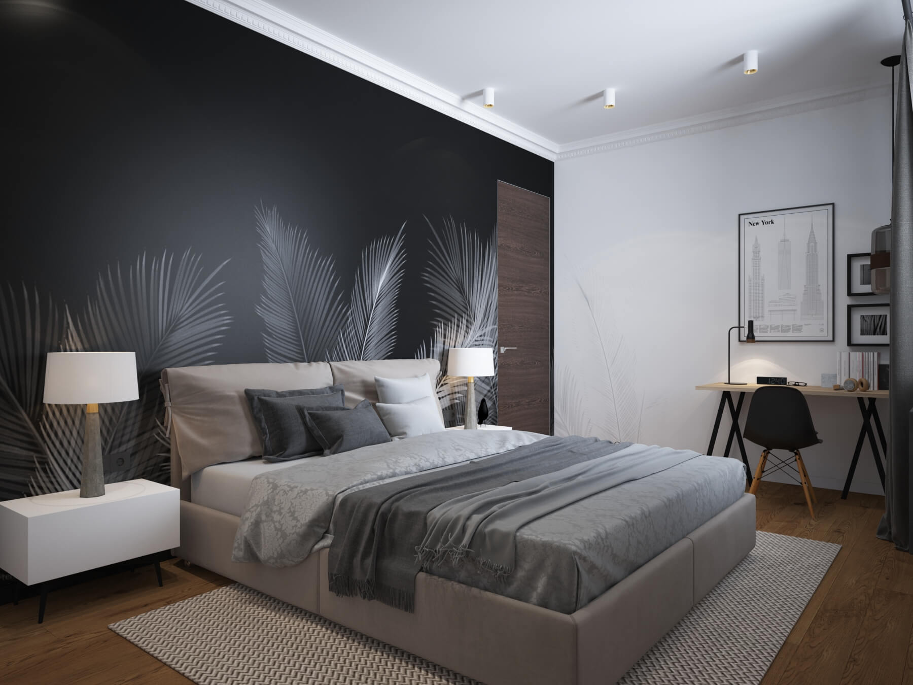 Giấy dán tường phòng ngủ màu đen đơn giản mà đẹp