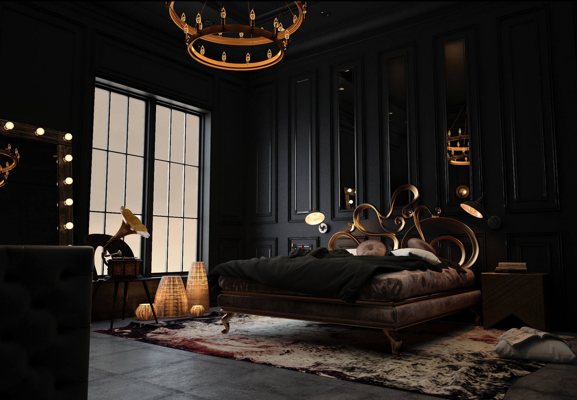 Mẫu phòng ngủ màu đen phong cách Gothic