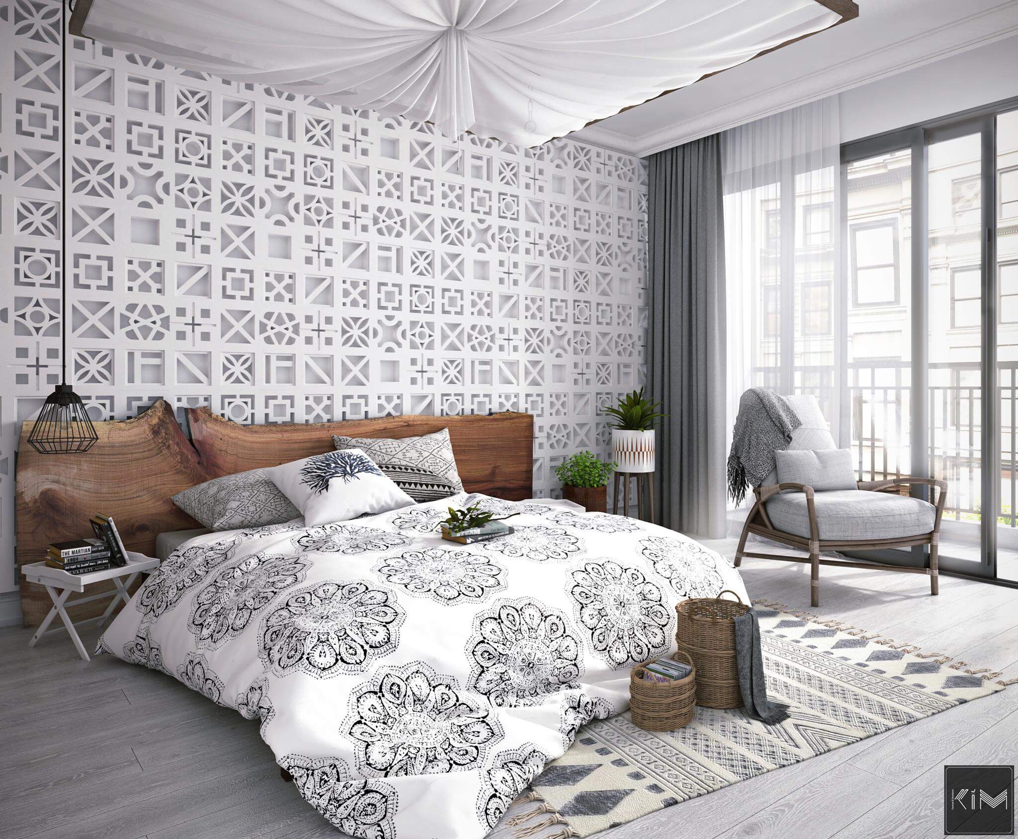 Mẫu phòng ngủ màu trắng căn hộ Vinhomes Gardenia - thiết kế bởi KIM furniture