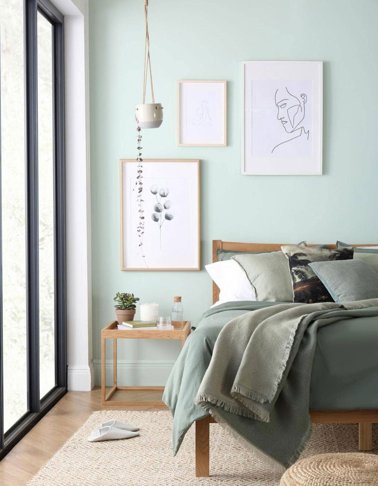 Thiết kế phòng ngủ màu xanh bạc hà hiện đại