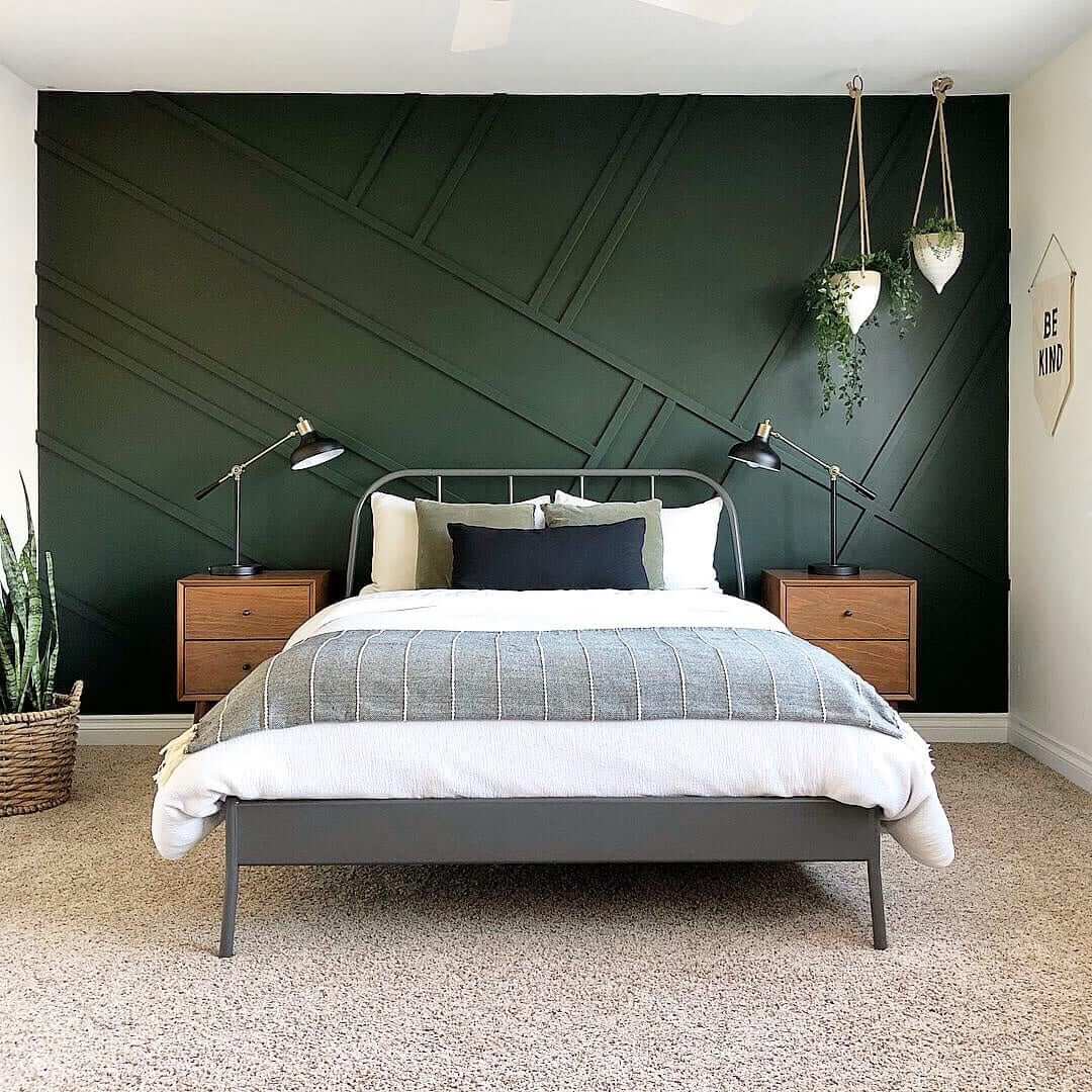 mẫu phòng ngủ màu xanh lá cây đậm hiện đại