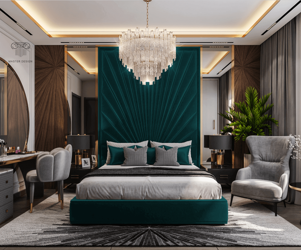 Thiết kế phòng ngủ màu xanh lục bảo Modern Classic