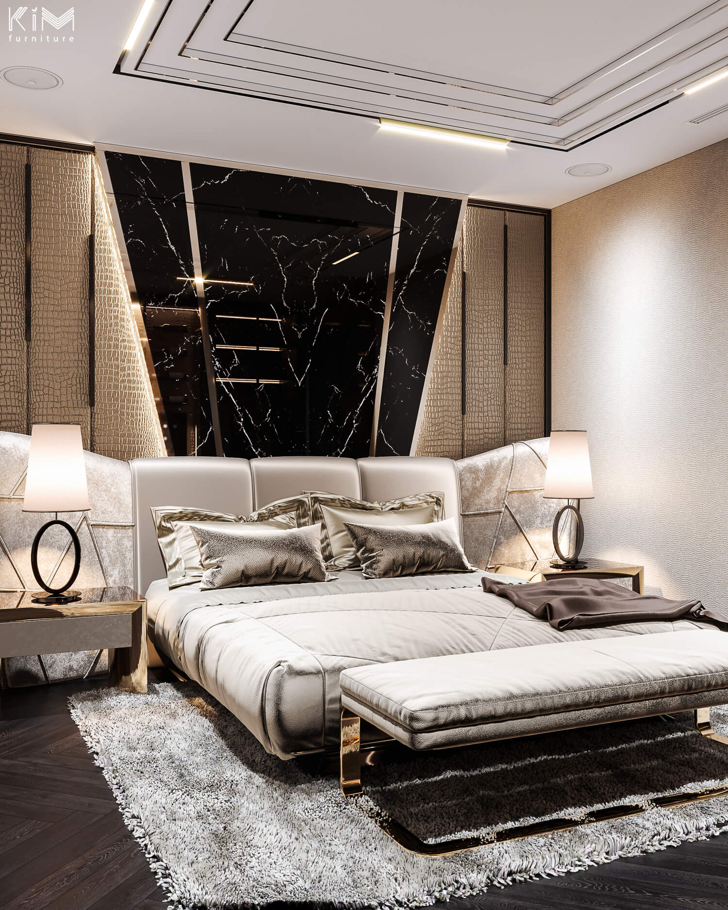 Mẫu phòng ngủ màu đen dự án Penthouse Ancora 1 của KIM furniture