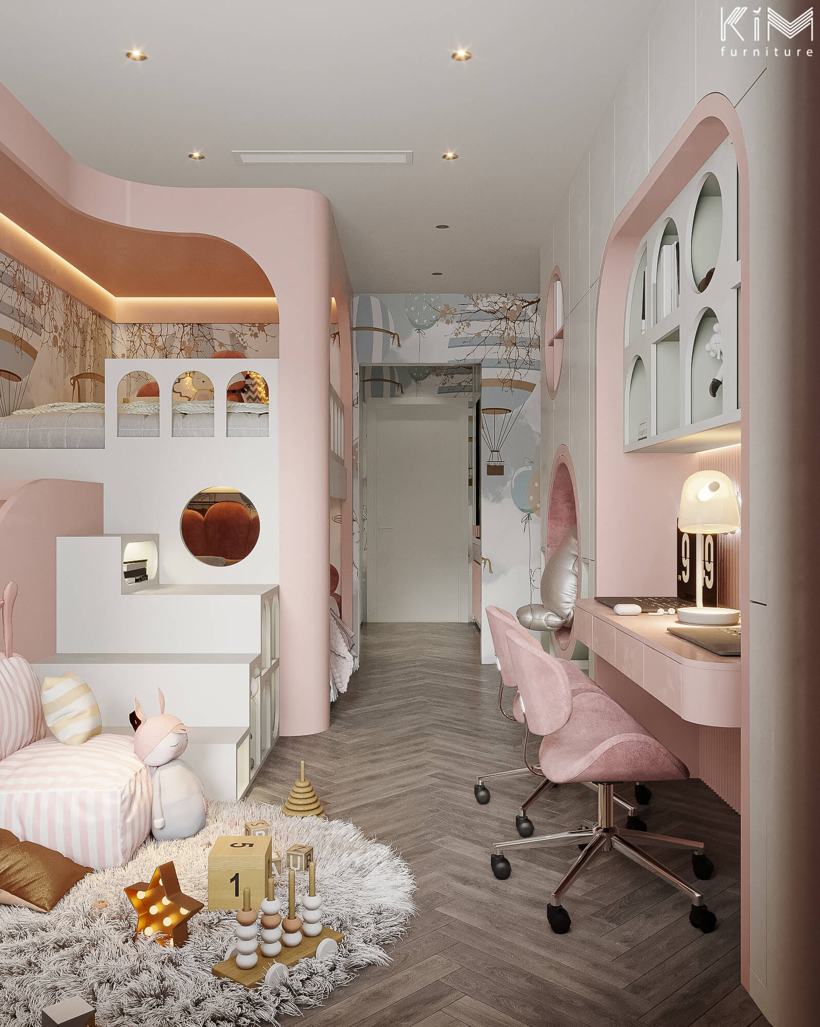 Phòng ngủ màu hồng đào cho bé
