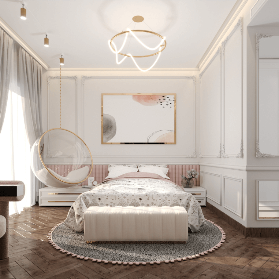 Mẫu phòng ngủ màu hồng đào