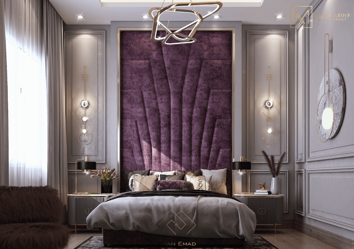 Mẫu phòng ngủ màu tím phong cách Classic sang trọng