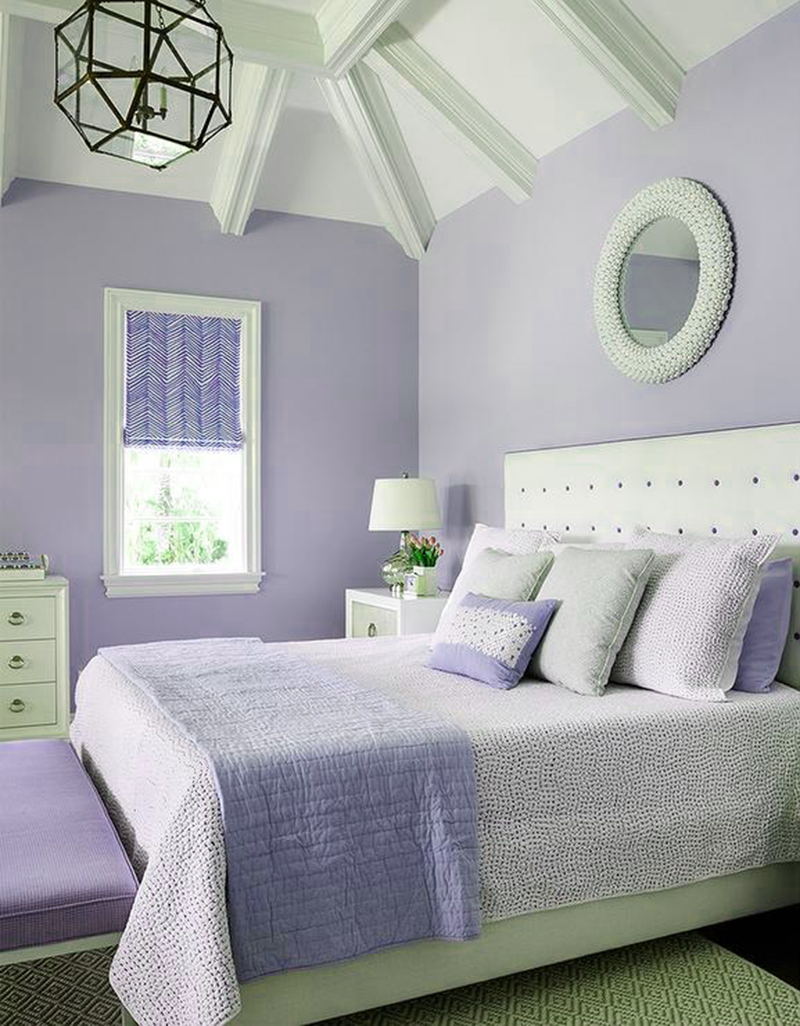 Mẫu phòng ngủ màu tím Lavender và trắng