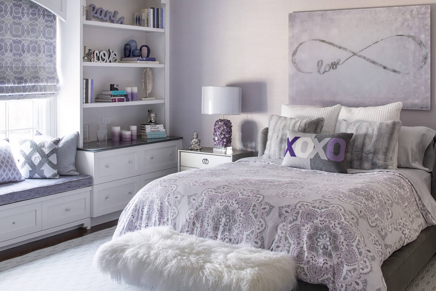 Phòng ngủ màu tím trắng pastel cho bạn gái xinh xắn