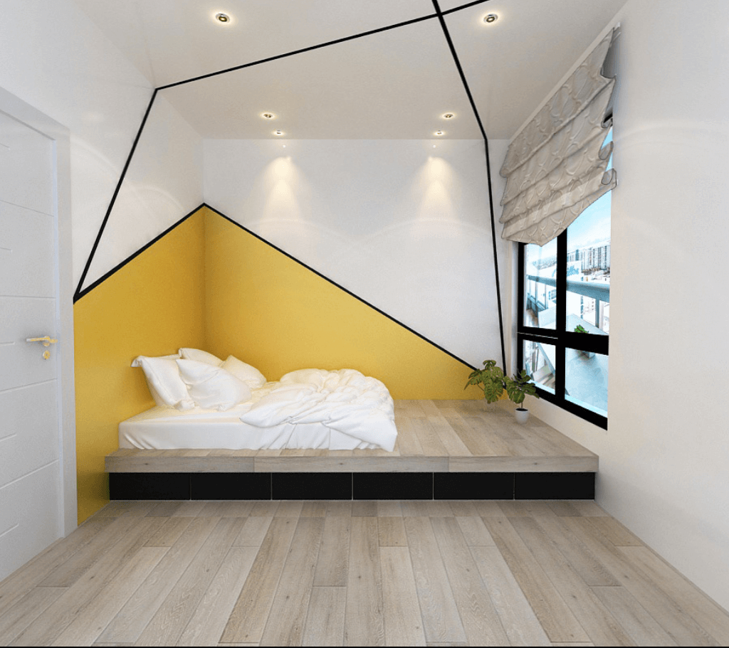 Một cách kết hợp phòng ngủ màu vàng trắng độc đáo và hiện đại