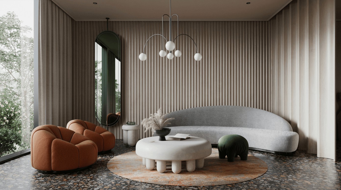 Kết hợp sofa và armchair trong thiết kế phòng khách phong cách Minimalism