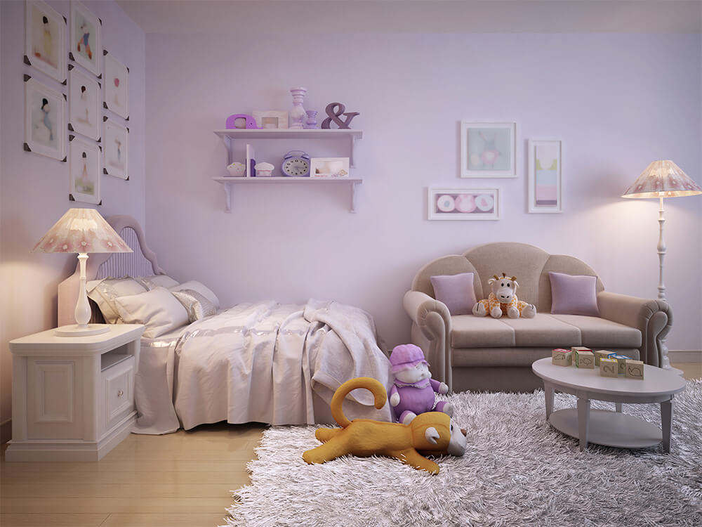 Phòng ngủ màu tím cho bé gái với sắc Tử Đinh Hương ngọt ngào