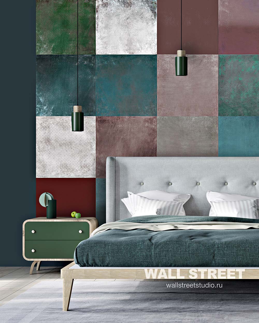 Trang trí phòng ngủ với giấy dán tường họa tiết colour block