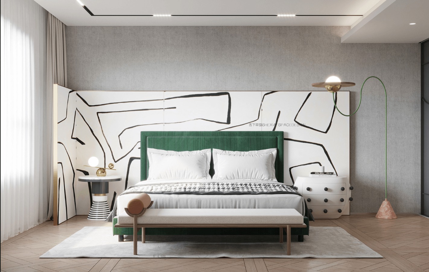 Mẫu phòng ngủ dùng giấy dán tường kết hợp hiện đại và độc đáo