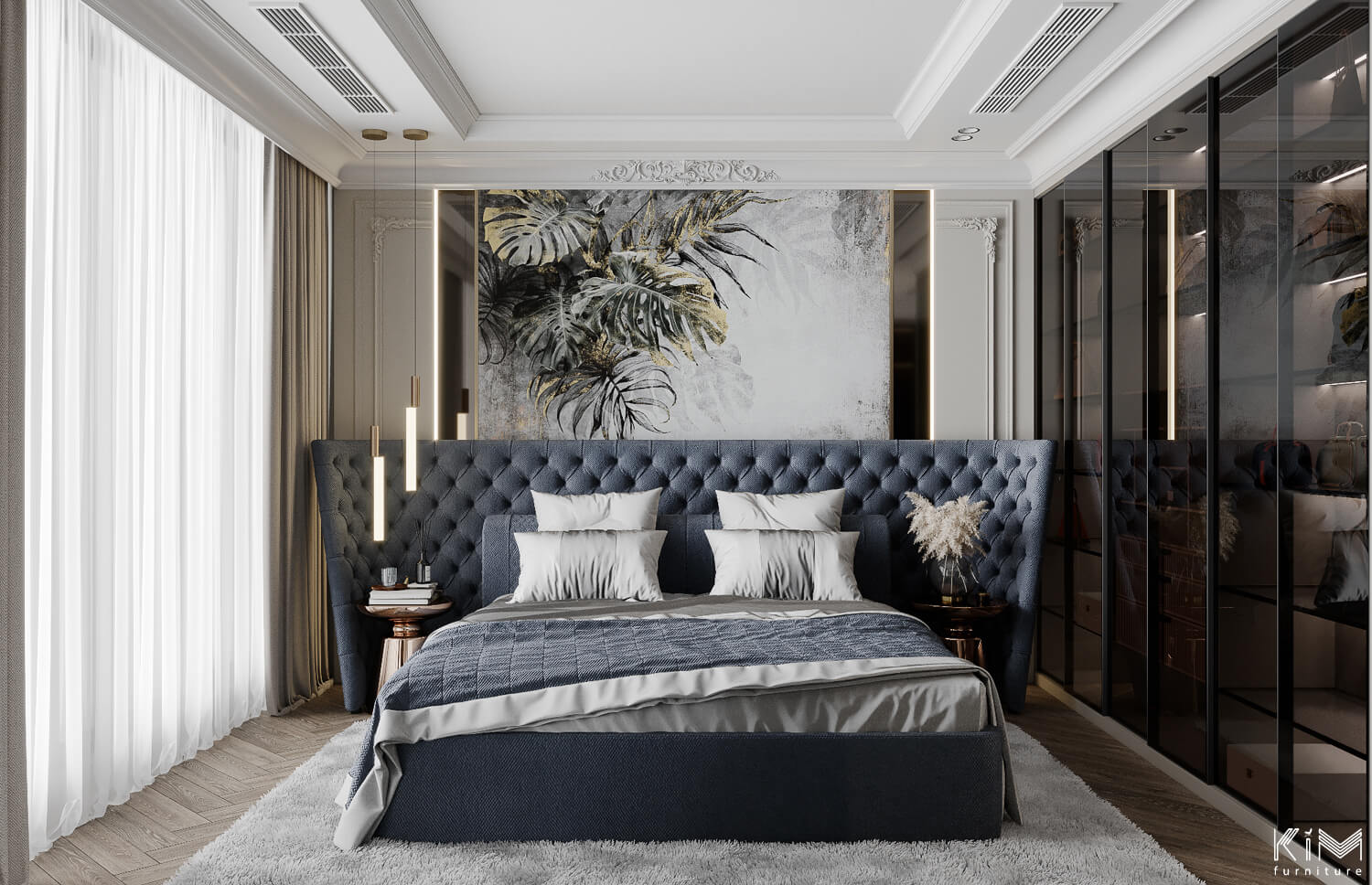 Trang trí mảng đầu giường đẹp với giấy dán tường