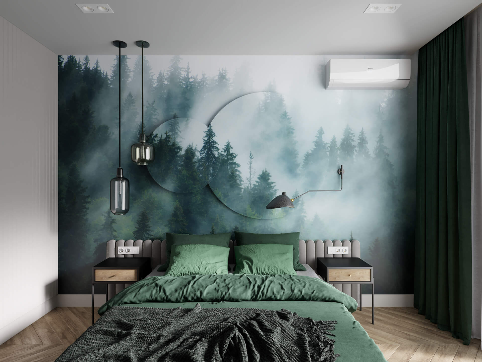 Mẫu phòng ngủ vợ chồng màu xanh lá cây