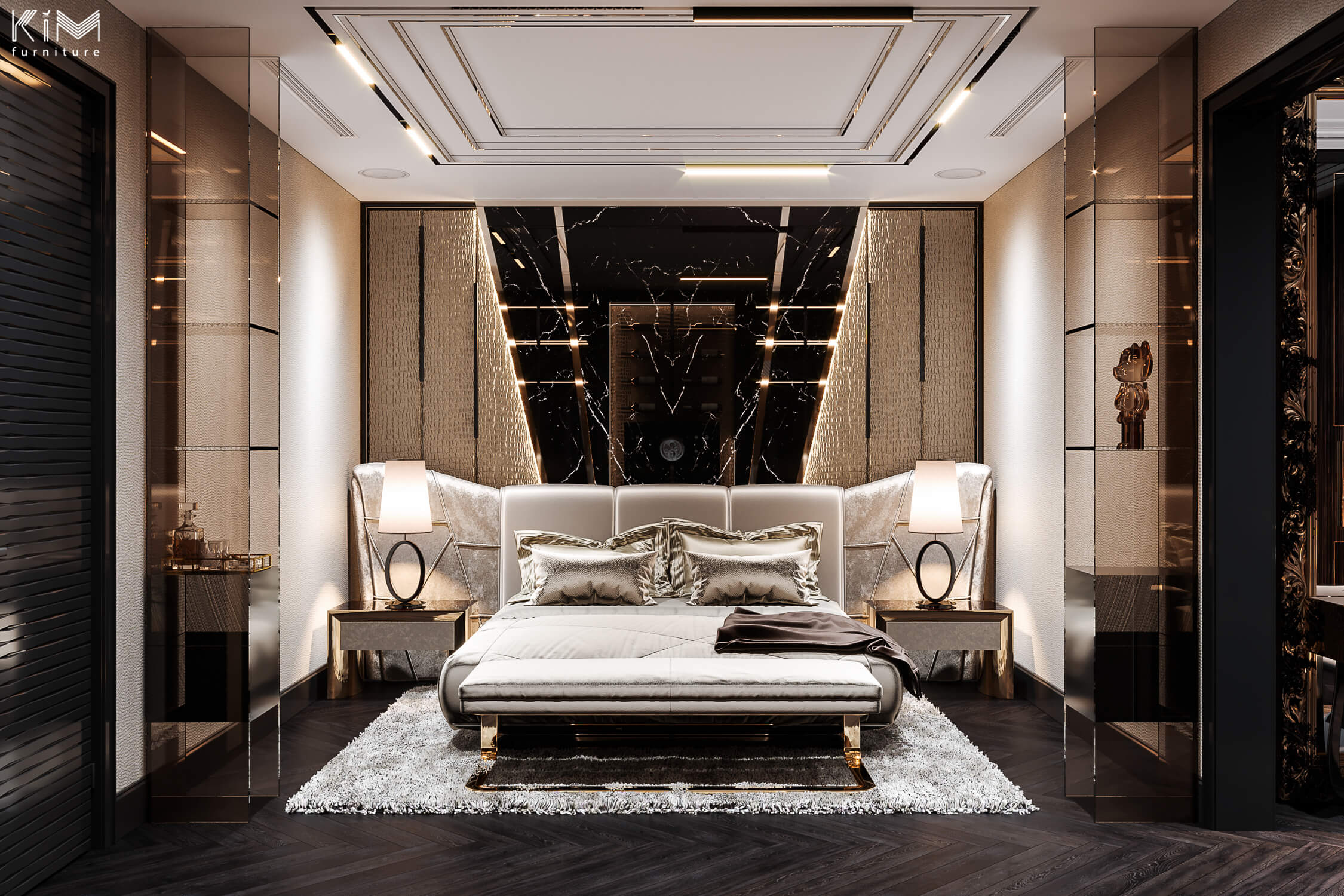 Mẫu phòng ngủ đẹp cho vợ chồng phong cách Modern Luxury