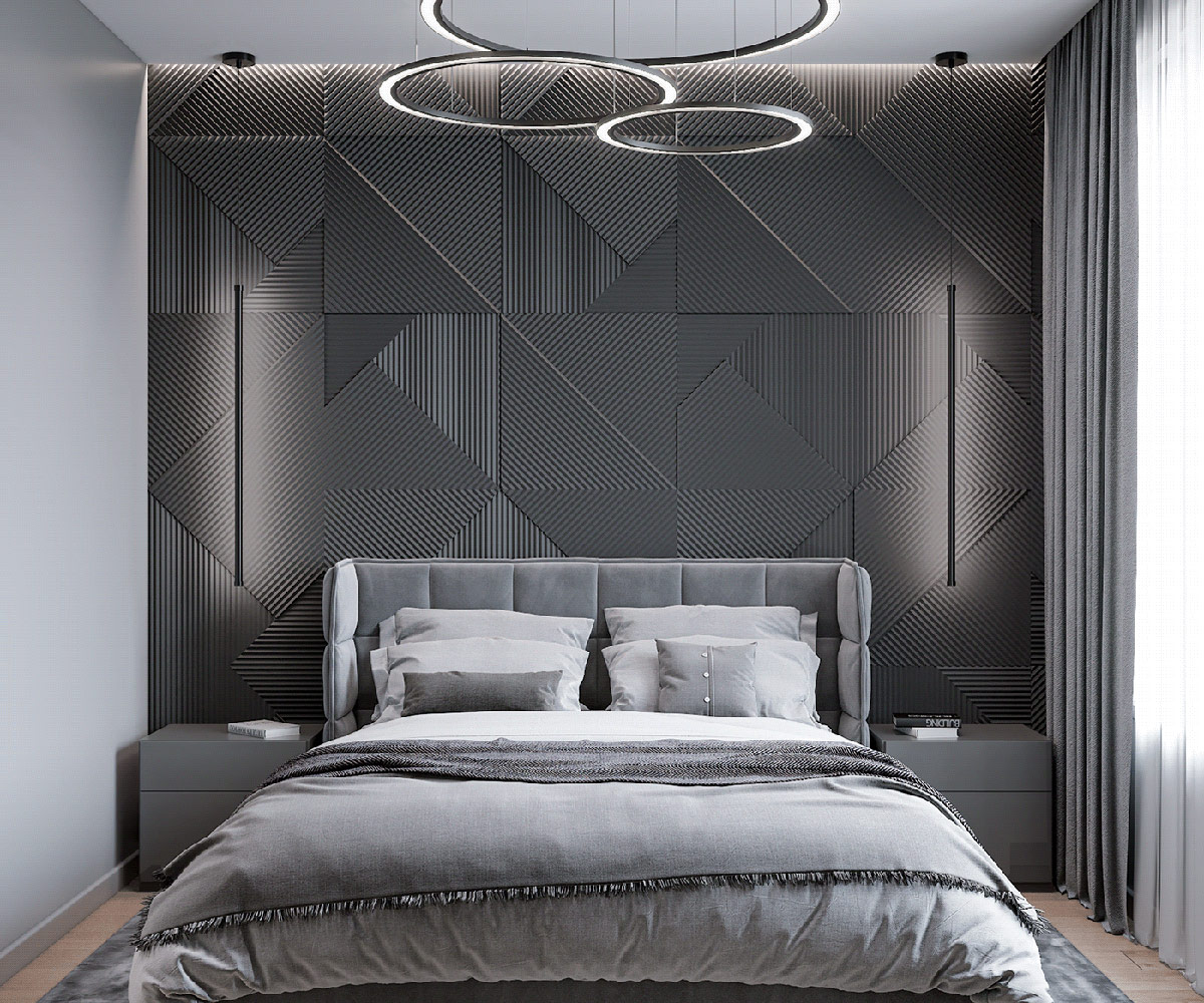Mẫu gạch ốp tường phòng ngủ 3D màu đen 