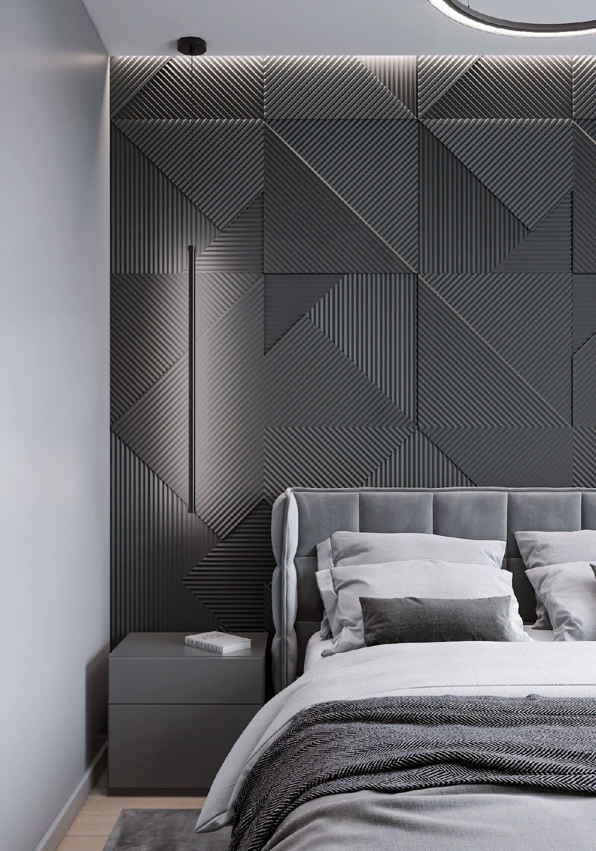 Mẫu gạch ốp tường phòng ngủ 3D màu đen