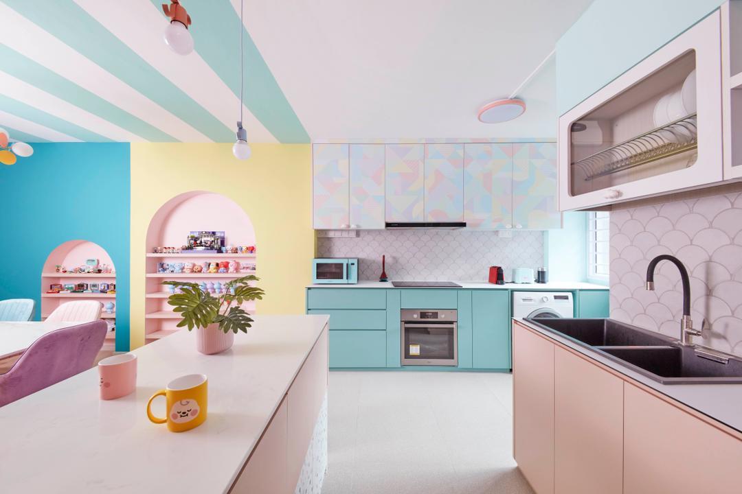 Mẫu trang trí nhà bếp đẹp gam màu Pastel